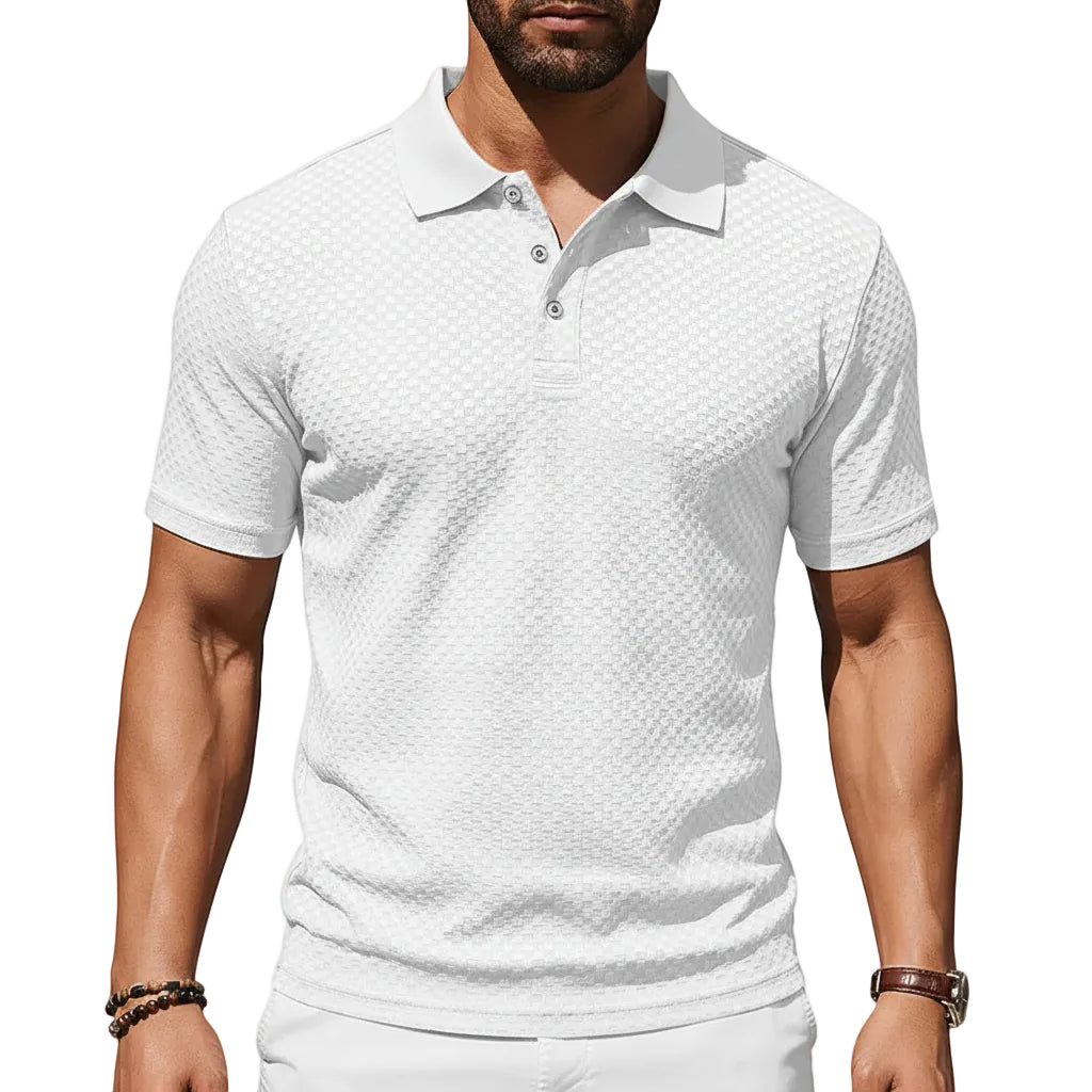 Herren kariertes Kurzarm T-Shirt mit Kragen in Schwarz Vorderansicht