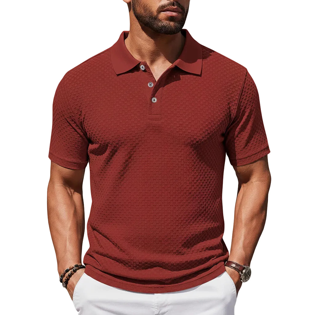 Herren kariertes Kurzarm T-Shirt mit Kragen in Weiß Vorderansicht