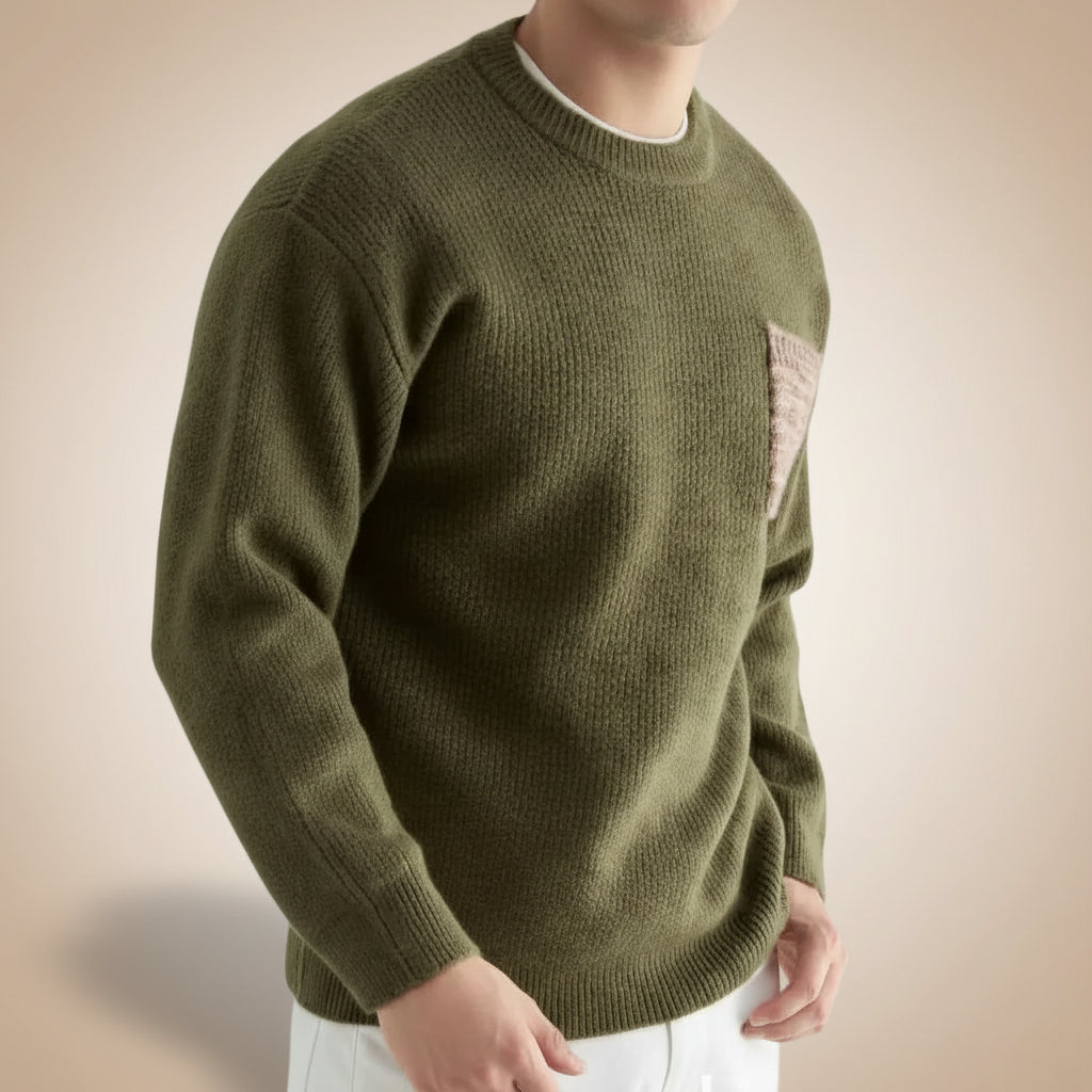 Herren Langarm Strick Sweater in Dunkelgrün