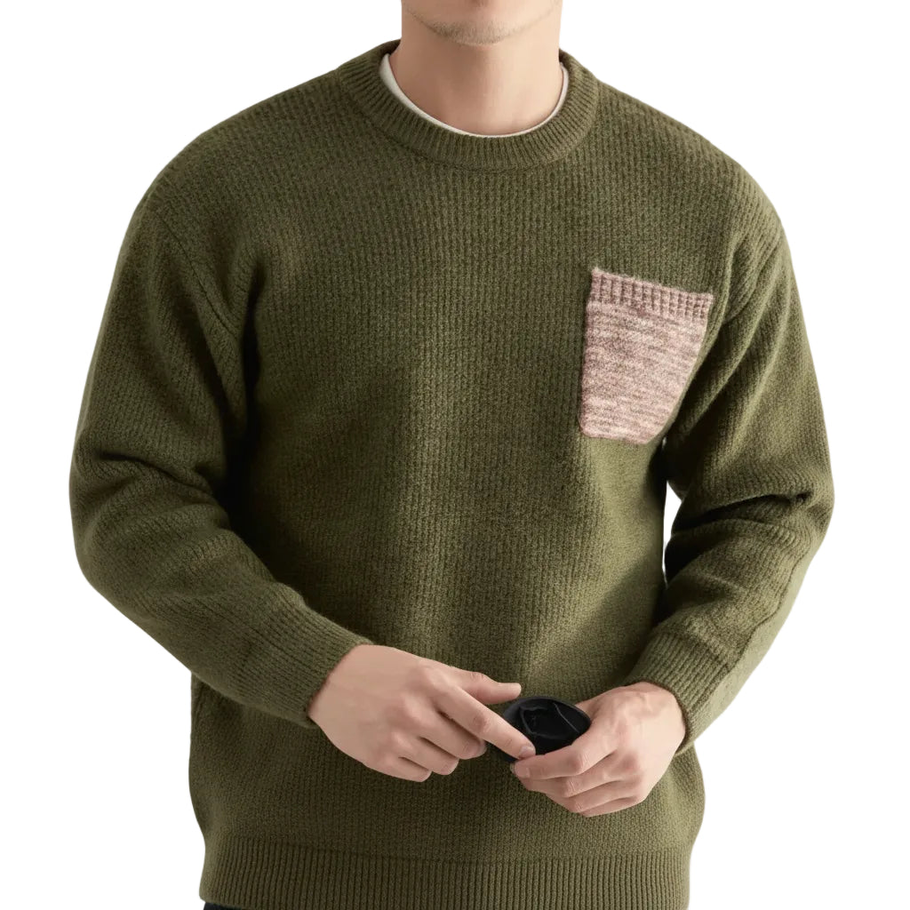Herren Rundhals Strick Sweater in Dunkelgrün