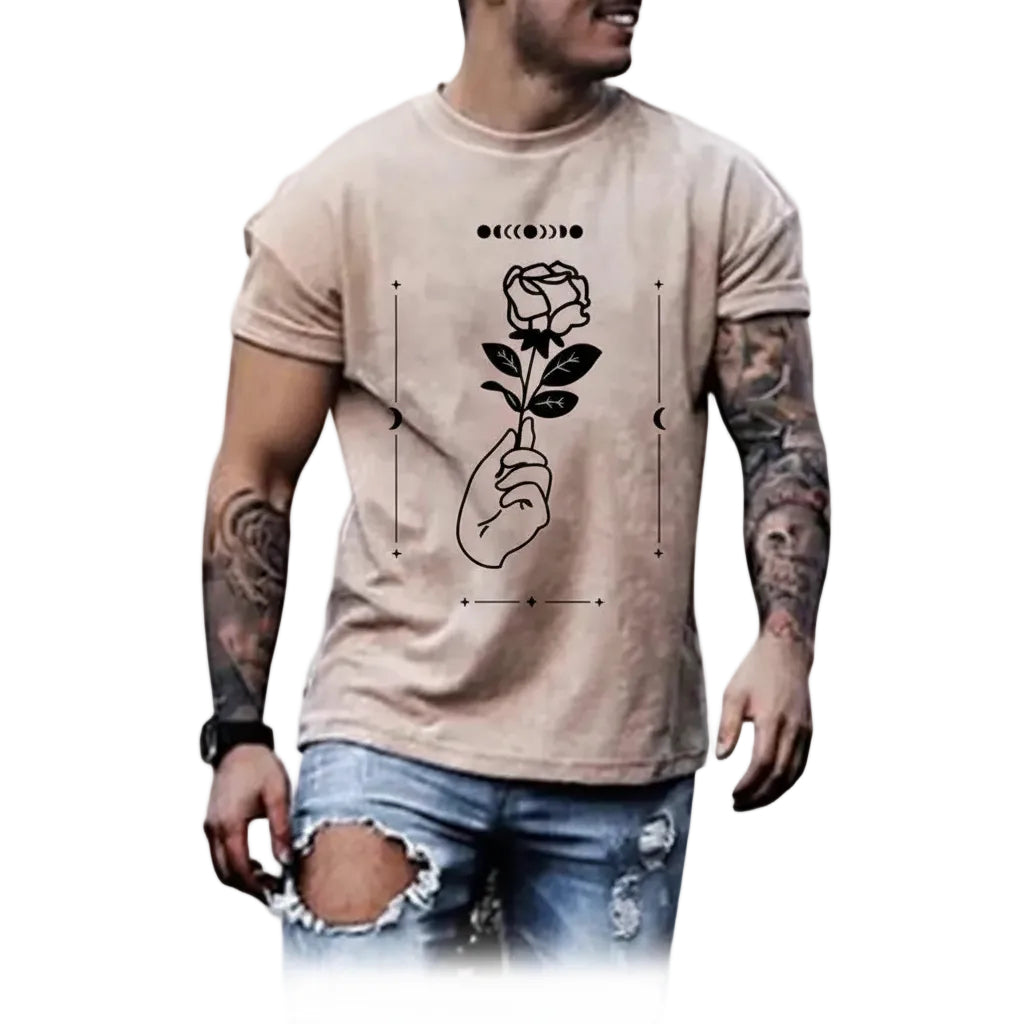Herren T-Shirt in großen Größen mit Print in Apricot Vorderansicht